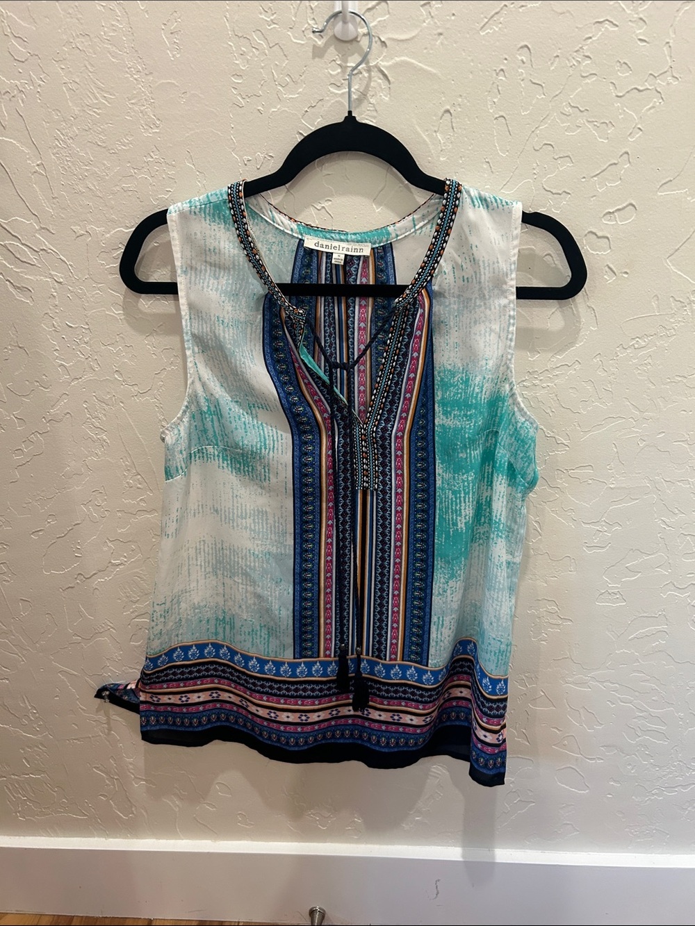Daniel Rainn Teal and Navy Patterned Sleeveless Tank